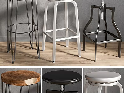 Various Modern Stools With Metal And Wooden Designs For Home Decor 3d model