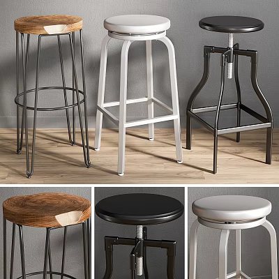 Various Modern Stools With Metal And Wooden Designs For Home Decor 3d model