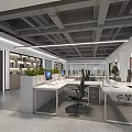 Modern Open Public Office Space Interior With Metal Wall Lounge Area And Recessed Lighting