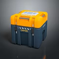 Sturdy Yellow And Gray Utility Storage Box With Caution Label And Secure Handles 3d model