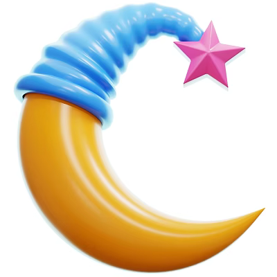 Decorative Ornaments Set With Blue Spiral Moon Yellow Crescent And Pink Star 3d model