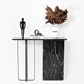 Modern Console Table With Black Marble Top Metal Frame And Pampas Grass Decor 3d model