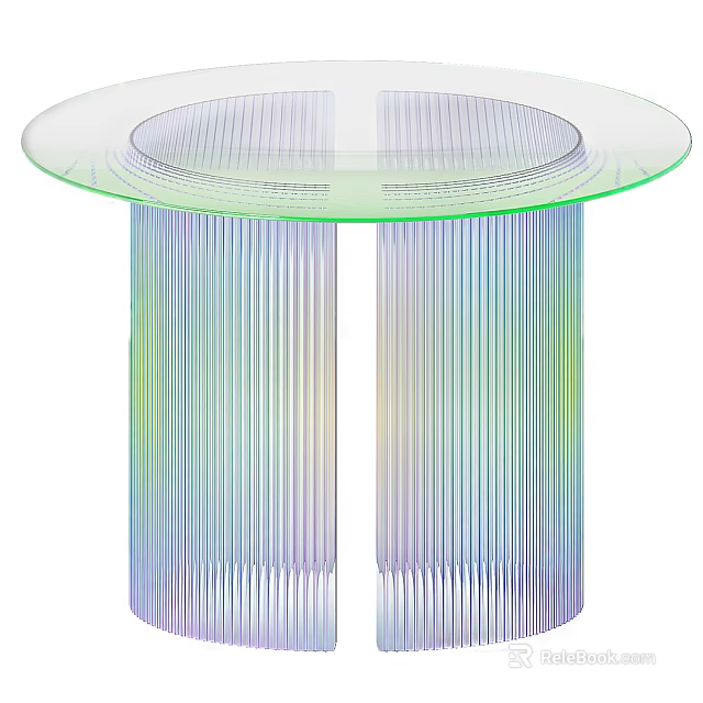 Round Modern Dining Table With Transparent Glass Top And Colorful Striped Legs 3d model 