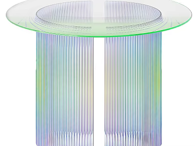 Round Modern Dining Table With Transparent Glass Top And Colorful Striped Legs 3d model