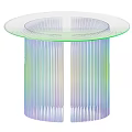 Round Modern Dining Table With Transparent Glass Top And Colorful Striped Legs