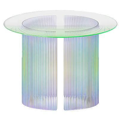 Round Modern Dining Table With Transparent Glass Top And Colorful Striped Legs 3d model