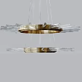 Modern Gold Metal Chandelier With Two Tier Circular Frame And Transparent Glass Hanging Rods