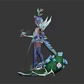 Fantasy Game Movie Character With Flower Crown Butterfly Wings Blue Teal Outfit And Green Base