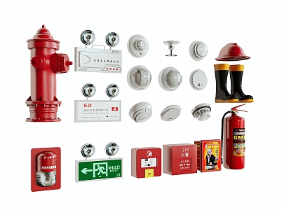 Fire hydrant fire extinguisher emergency light alarm smoke sense 3d model