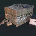 Large Cargo Box With Net Cover And ALS Labeled Packages On Pallets 3d model