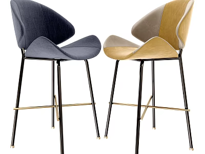 Modern Stylish Bar Stools With Blue Yellow Gray Fabric And Metal Frame 3d model