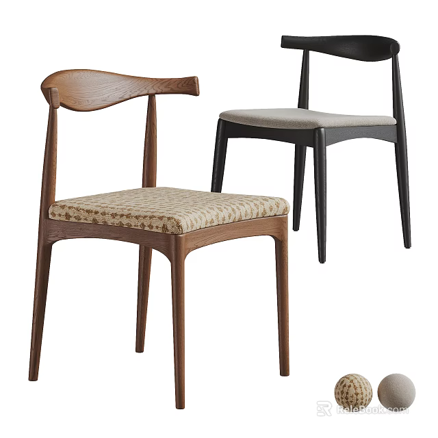 Stylish Modern Single Chairs With Wooden Frames And Upholstered Seats 3d model 