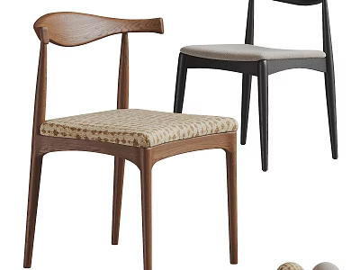 Stylish Modern Single Chairs With Wooden Frames And Upholstered Seats 3d model