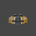 Yellow Two Door Sports Car With Black Stripes Rear Spoiler And Large Wheels