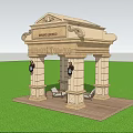 Elegant Stone Pergola With Carved Details And Lanterns In Garden Lawn