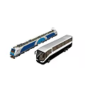 Side By Side View Of Modern High Speed Train And White Bus