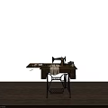 Professional Industrial Sewing Machine Placed On Wooden Workbench With Cloth And Tools 3d model