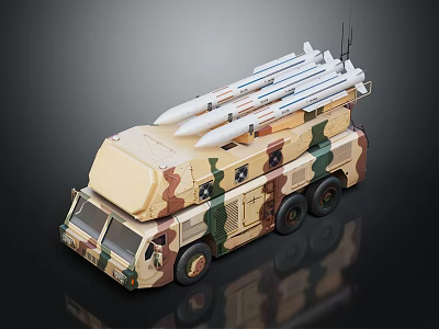 Camouflage Military Vehicle Truck Equipped with Multiple Long Range Missile Launchers 3d model