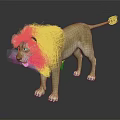 3D Lion Standing With Brown Mane Beige Body White Paws On Black Reflective Surface