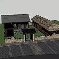Rural Landscape With Tiled Roof Gatehouse Stone Walls Cobblestone Path And Surrounding Trees