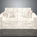 Multi People Comfortable Striped White Sofa With Red Tag Pillows 3d model