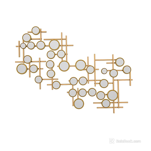 Wall Decor With Golden Lines And White Circles In Intersecting Grid Pattern 3d model 