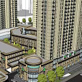 Modern High Rise Residential Buildings With Low Rise Commercial Area Green Trees And Curved Road