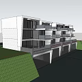 Modern Townhouse Exterior Design With Large Glass Windows Balconies And Greenery