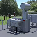 Outdoor Industrial Equipment Featuring Metal Structure Cylindrical Tank Pipes And Green Grass