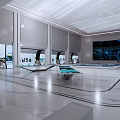 Modern Exhibition Hall Interior Design With Large Screen Display Platforms And Marble Floor