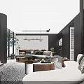 Elegant Luxury Modern Open Living And Dining Room Interior With Curved Sofas And Large Windows
