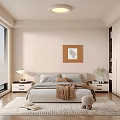 Modern Bedroom Interior With Comfortable Bed Nightstands Wardrobe Area Rug And Wall Artwork