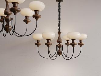 French Style Vintage Solid Wood Chandelier 3d model