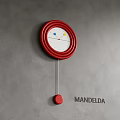 Stylish Red Circular Wall Clock With Pendulum On Gray Wall By MANDELDA 3d model