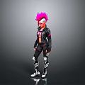 Character With Pink Mohawk Black Leather Jacket Number 17 Mechanical Armor And White Boots