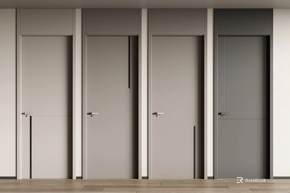 Modern Interior Hinged Doors In Various Neutral Shades With Wooden Floor 3d model 