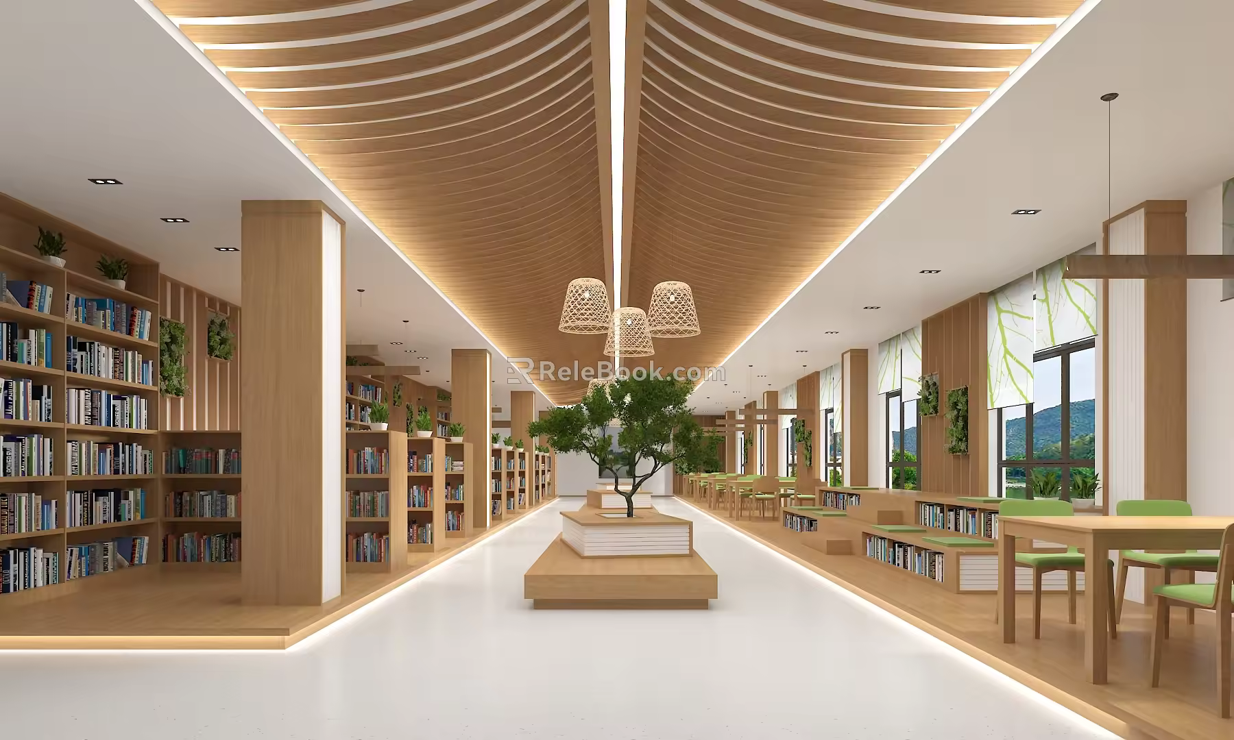 Modern Library Book Bar Library Reading Room 3d model
