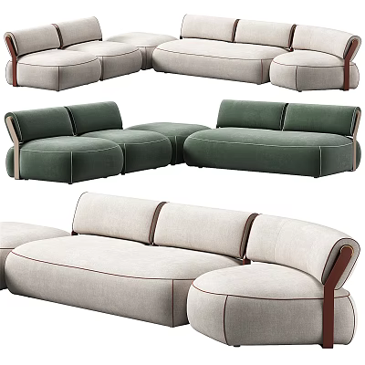 Modern Modular Sectional Sofa With Light Gray Dark Green Fabric Upholstery And Leather Trim 3d model
