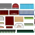 Stylish Outdoor Awnings With Various Designs Colors And Stripe Patterns For Storefronts