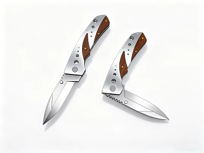 High Quality Hardware Tools Folding Knives With Silver Blades And Wooden Handles 3d model