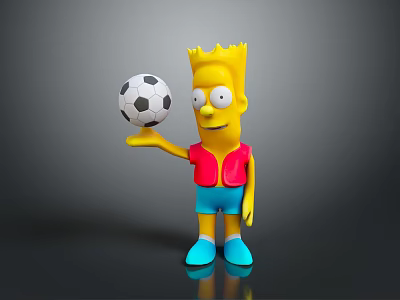 Bart Simpson Cartoon Character Holding Soccer Ball In Red Shirt Blue Shorts And Yellow Crown 3d model