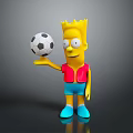 Bart Simpson Cartoon Character Holding Soccer Ball In Red Shirt Blue Shorts And Yellow Crown