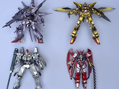 Assorted Colorful Mecha Action Figures Featuring Unique Weapons And Designs 3d model