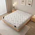 White Quilted Mattress on Wooden Bed Frame with Nightstand Table Lamp and Rug