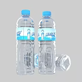 Two Transparent Mineral Water Bottles With Blue Caps And Open Cap