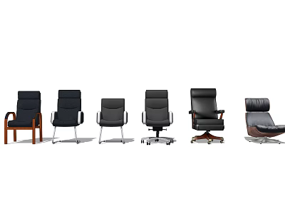 Different Types of Modern Office Chairs with Leather Upholstery and Adjustable Features 3d model