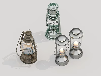 Vintage And Modern Lanterns For Home Decor With Metal Frames And Glass Shades 3d model