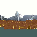 Brown Landscape Wall With Golden Decorative Lines Palm Trees Water Reflection And Mountain Backdrop