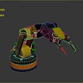 Black And Yellow Robotic Arm Character With Mechanical Joints Gripper And Circular Base