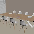 Wooden Rectangular Conference Table With White Chairs And Books Box On Top 3d model